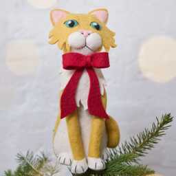 Orange Cat Tree Topper, Handmade Christmas Topper With Red Bow, Festive Kitty Decor, Holiday Gift For Lovers, Whimsical Pet Keepsake