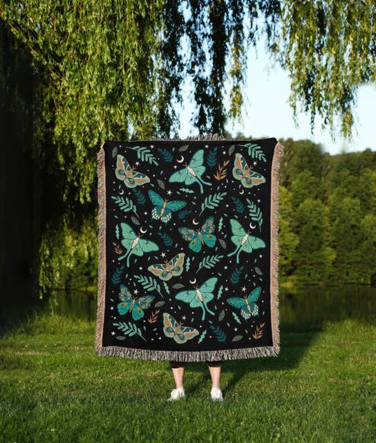 Luna Moth Blanket 100% Cotton Jacquard Woven Throw - image 1