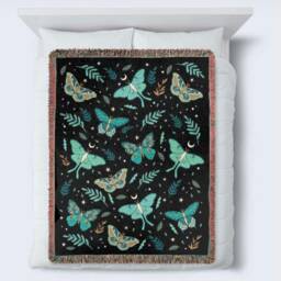 Luna Moth Blanket 100% Cotton Jacquard Woven Throw - thumbnail 4