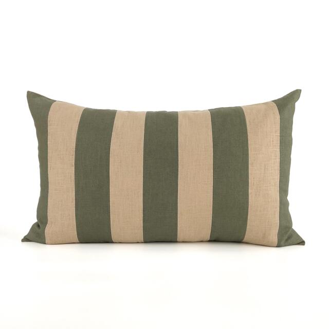 Handmade Patchwork Linen Lumbar Pillow Cover Striped Neutral Cushion Scandinavian Design Multiple Sizes - image 1