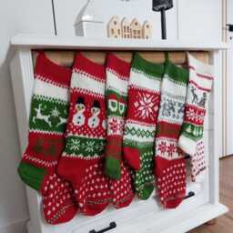 Personalized Christmas Stocking With Gray Reindeer - Custom Name Embroidery Hand Knitted Holiday Decor 55cm - thumbnail 4