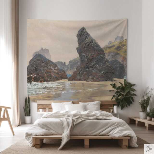 Coastal Landscape Tapestry - Light Academia Wall Art Calming Neutral Bedroom Decor. Lan001 - image 1
