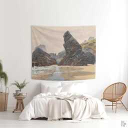 Coastal Landscape Tapestry - Light Academia Wall Art Calming Neutral Bedroom Decor. Lan001 - thumbnail 4