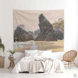 Coastal Landscape Tapestry - Light Academia Wall Art Calming Neutral Bedroom Decor. Lan001 - thumbnail 2