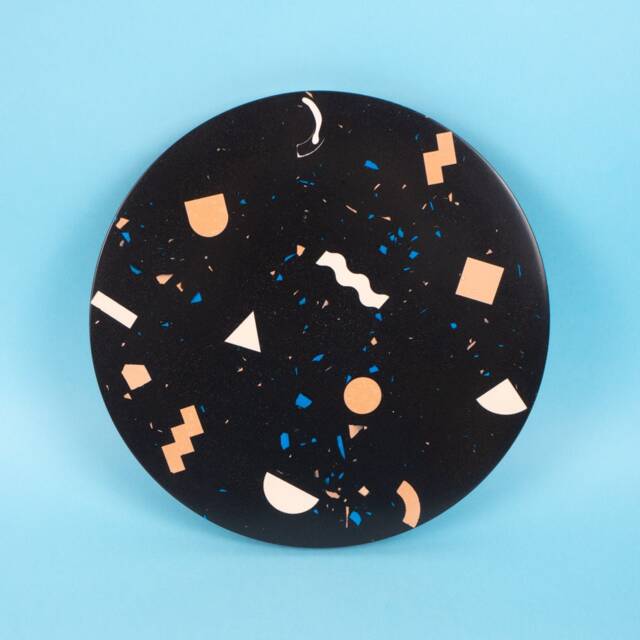 Handmade Round Terrazzo Table Top Memphis Style Geometric Accent - image 1