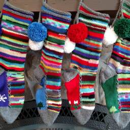 Hand Knit Christmas Stocking Rag Series Gray Purple White Snowflake Detail By Santa's Works - thumbnail 4