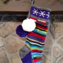 Hand Knit Christmas Stocking Rag Series Gray Purple White Snowflake Detail By Santa's Works - thumbnail 2