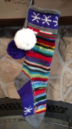 Hand Knit Christmas Stocking Rag Series Gray Purple White Snowflake Detail By Santa's Works
