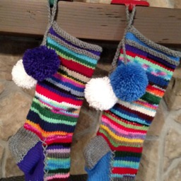 Hand Knit Christmas Stocking Rag Series Gray Purple White Snowflake Detail By Santa's Works - thumbnail 3