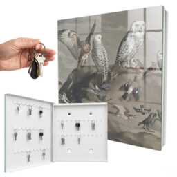 Birds On A Rock Wall Mounted Key Cabinet, Gray Box For Wall, Painterly Animals, Nature Lovers - thumbnail 2