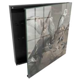 Birds On A Rock Wall Mounted Key Cabinet, Gray Box For Wall, Painterly Animals, Nature Lovers - thumbnail 1