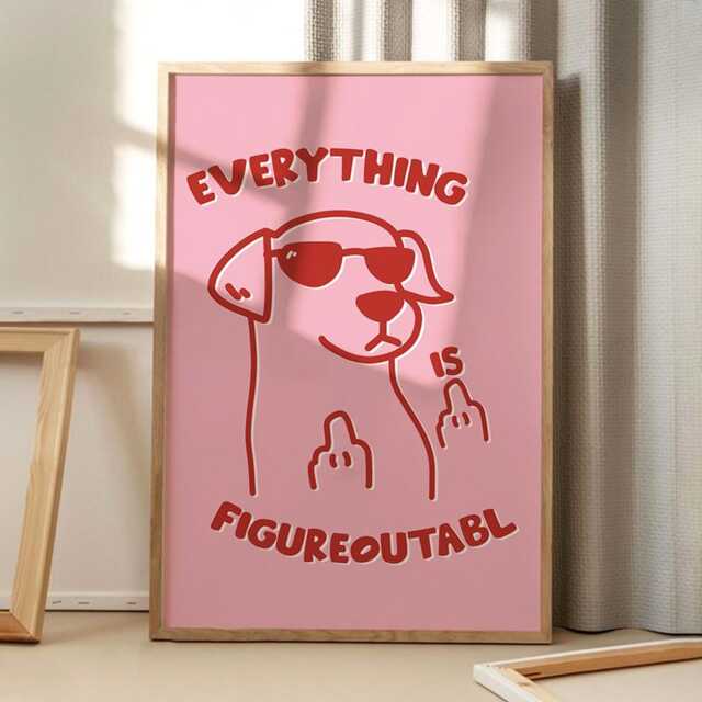 Pink Everything Is Figureoutable Dog Art Canvas Poster, Trendy Wall Art, Funny Aesthetic Decor, Retro Home Printed Gift - image 1