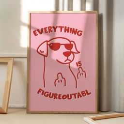 Pink Everything Is Figureoutable Dog Art Canvas Poster, Trendy Wall Art, Funny Aesthetic Decor, Retro Home Printed Gift - thumbnail 1