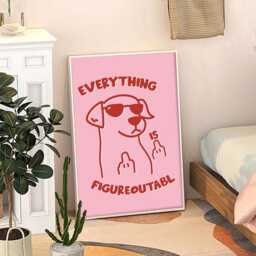 Pink Everything Is Figureoutable Dog Art Canvas Poster, Trendy Wall Art, Funny Aesthetic Decor, Retro Home Printed Gift - thumbnail 3