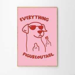 Pink Everything Is Figureoutable Dog Art Canvas Poster, Trendy Wall Art, Funny Aesthetic Decor, Retro Home Printed Gift - thumbnail 2