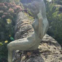 Cast Iron Sitting Mermaid Garden Ornament - Verdigris Solid Metal Sculpture - thumbnail 3