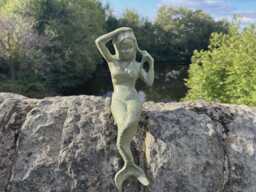 Cast Iron Sitting Mermaid Garden Ornament - Verdigris Solid Metal Sculpture