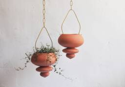Pair Of Hanging Ceramic Planters, Terracotta Unique Artwork, Handmade Design For Indoor & Outdoor