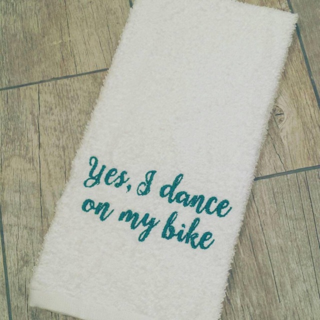 "Embroidered Cycling Sweat Towel ""Yes, I Dance On My Bike" - image 1