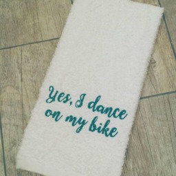 "Embroidered Cycling Sweat Towel ""Yes, I Dance On My Bike"