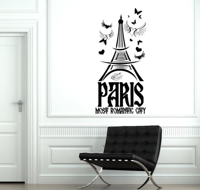 Wall Decal Paris France Eiffel Tower Most Romantic City Love Vinyl Sticker 1825Dz - image 1
