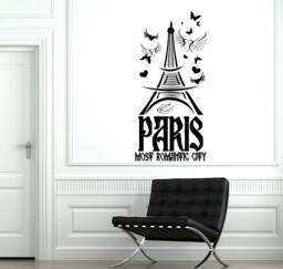 Wall Decal Paris France Eiffel Tower Most Romantic City Love Vinyl Sticker 1825Dz - thumbnail 1