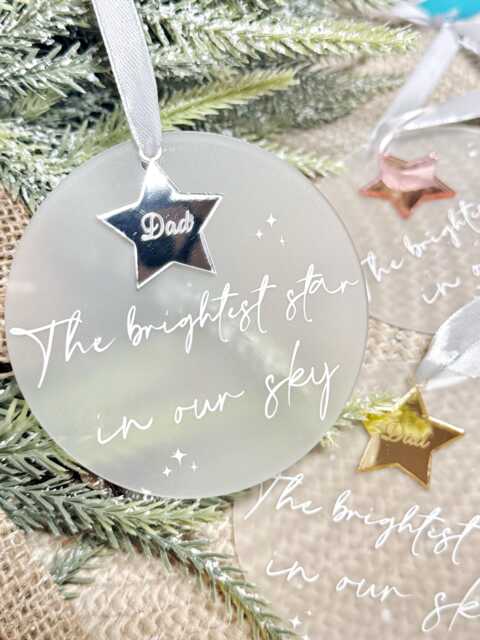Christmas in Memory Bauble, Brightest Star, Remembrance Tree Decoration, Dad, Mum, Nan, Grandad, Ornament For Xmas Angel Wings, Star - image 1