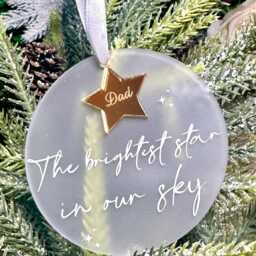 Christmas in Memory Bauble, Brightest Star, Remembrance Tree Decoration, Dad, Mum, Nan, Grandad, Ornament For Xmas Angel Wings, Star - thumbnail 3