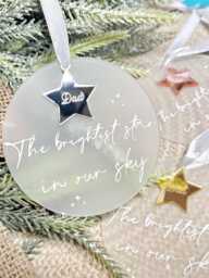 Christmas in Memory Bauble, Brightest Star, Remembrance Tree Decoration, Dad, Mum, Nan, Grandad, Ornament For Xmas Angel Wings, Star - thumbnail 1