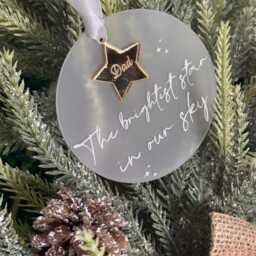 Christmas in Memory Bauble, Brightest Star, Remembrance Tree Decoration, Dad, Mum, Nan, Grandad, Ornament For Xmas Angel Wings, Star - thumbnail 4