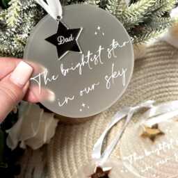 Christmas in Memory Bauble, Brightest Star, Remembrance Tree Decoration, Dad, Mum, Nan, Grandad, Ornament For Xmas Angel Wings, Star - thumbnail 2
