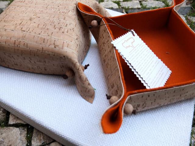 Cork & Felted Wool Valet Tray. Pocket Emptier in Orange, Red Or Mustard. Catchall Handmade Portugal - Keep The Keys Phone - image 1