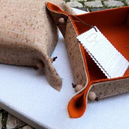 Cork & Felted Wool Valet Tray. Pocket Emptier in Orange, Red Or Mustard. Catchall Handmade Portugal - Keep The Keys Phone - thumbnail 2