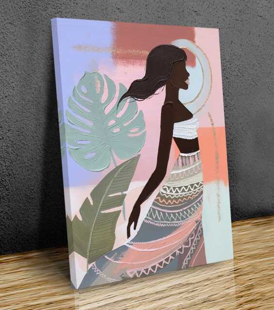 Boho Woman Wall Art - Minimalist Female Silhouette Canvas - image 1