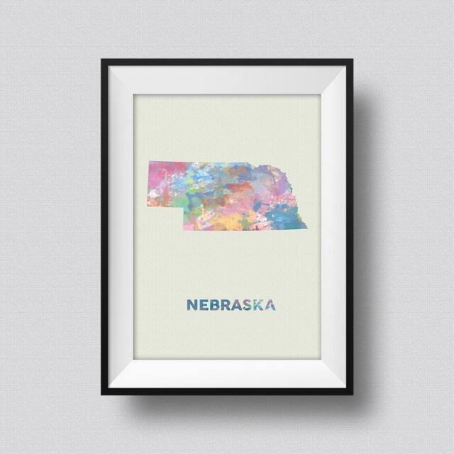Nebraska Map Usa Watercolor Art Print Ink Splash Poster Canvas