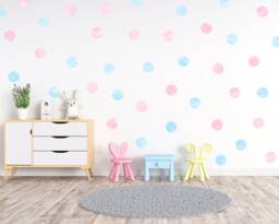 Watercolor Polka Dot Wall Decals Light Blue & Blush Pink, Pack Of 40 - thumbnail 1