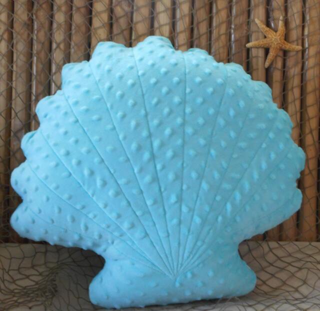 Turquoise Minky Scallop Shell Pillow Nautical Decor - image 1
