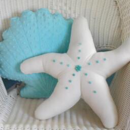 Turquoise Minky Scallop Shell Pillow Nautical Decor - thumbnail 3
