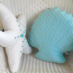 Turquoise Minky Scallop Shell Pillow Nautical Decor - thumbnail 4