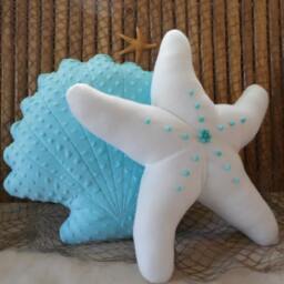 Turquoise Minky Scallop Shell Pillow Nautical Decor - thumbnail 2