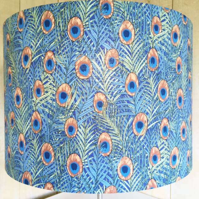 Peacock Feather Lampshade Art Nouveau Style, Blue & Green - image 1