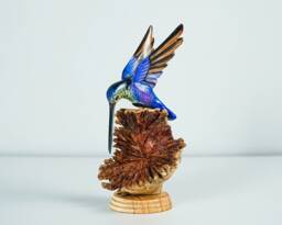 Blue Hummingbird Statue, Painted Sculpture, Wood Carving Figure, Handmade, Artwork, Bird Living Room Decor, Colibri, Birthday Gift - thumbnail 1