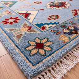 Hand Knotted Oushak Wool Rug - Turkish Runner, Animal Design, Slate Navy Sage Home Decor - thumbnail 2