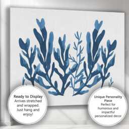 Blue Watercolour Seaweed Botanical Coastal Illustration Canvas Wall Art Print Decor Picture Ready To Hang - thumbnail 3