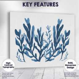 Blue Watercolour Seaweed Botanical Coastal Illustration Canvas Wall Art Print Decor Picture Ready To Hang - thumbnail 1
