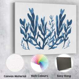 Blue Watercolour Seaweed Botanical Coastal Illustration Canvas Wall Art Print Decor Picture Ready To Hang - thumbnail 2