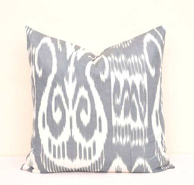 20x20 Grey Ikat Pillow Cover, Handmade Cotton Cushion - image 1