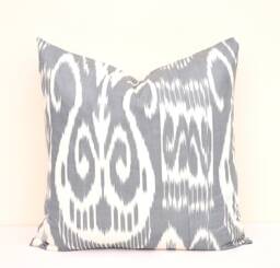 20x20 Grey Ikat Pillow Cover, Handmade Cotton Cushion - thumbnail 1