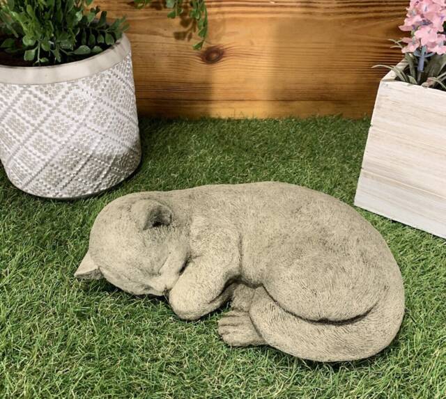 Stone Garden Lying Sleeping Cat Kitten Ornament Memorial Statue - image 1