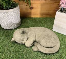 Stone Garden Lying Sleeping Cat Kitten Ornament Memorial Statue - thumbnail 1